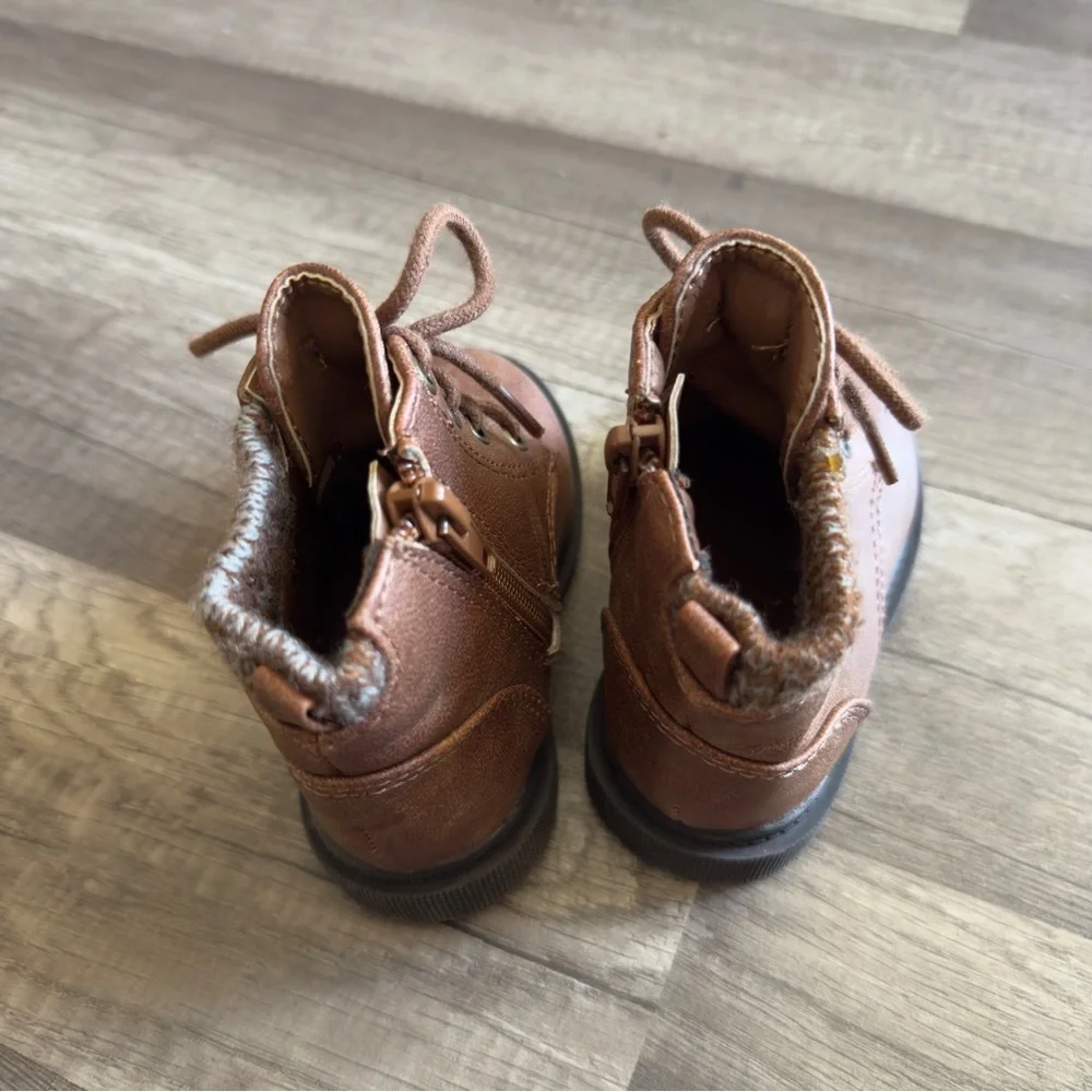 Wonder Nation Brown Boots with Knitted Trim and Lace-Up Design